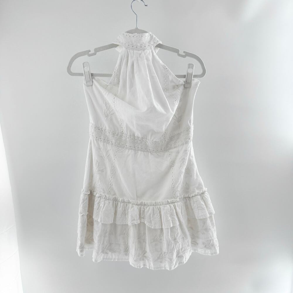 Majorelle Embroidered Halter Neck Tiered Mini Dress White Women's Size Medium